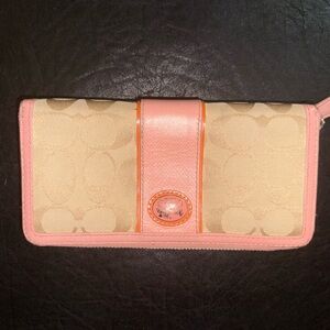 Coach Pink and Tan Signature Wallet